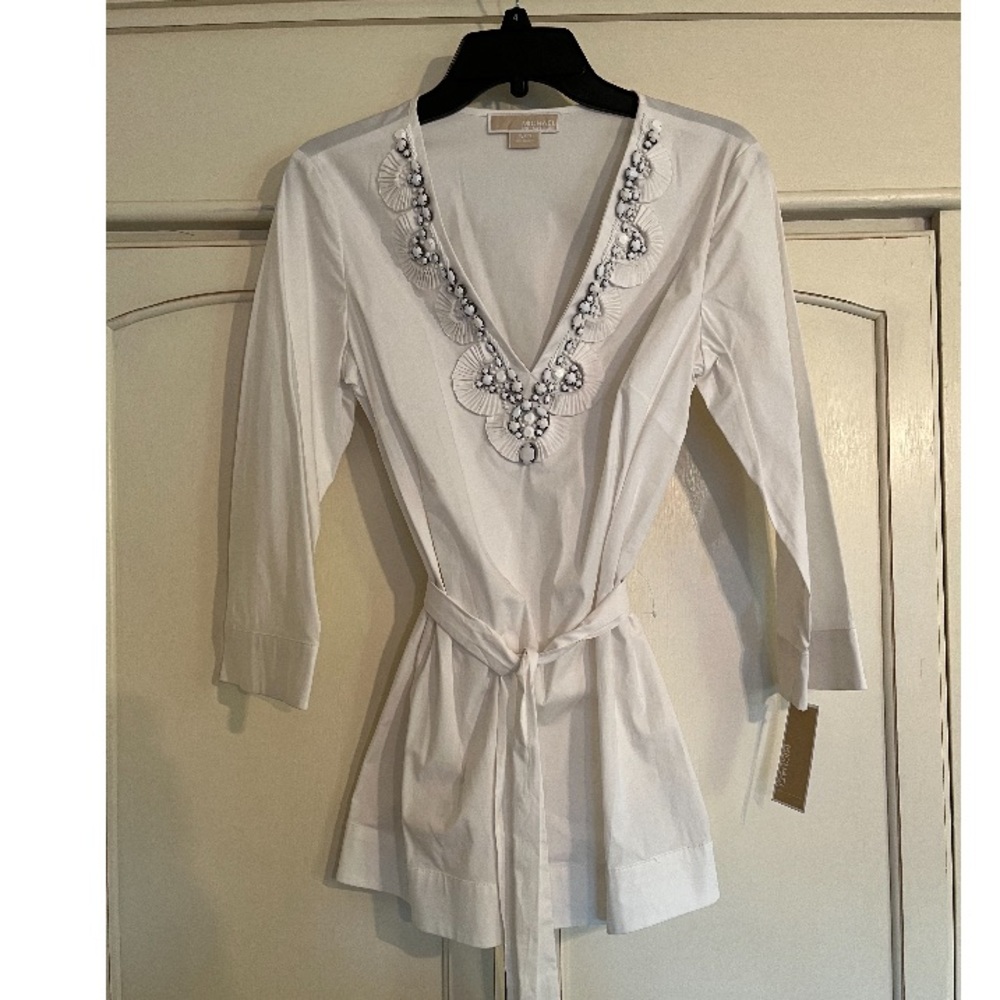 Michael Kors White Beaded Coverup or Blouse New With Tags